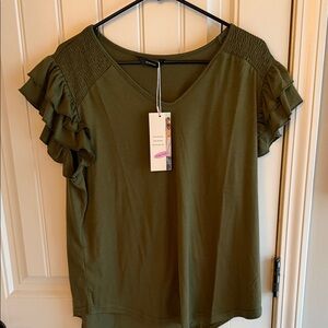 Chic Olive Ruffle Sleeve Blouse